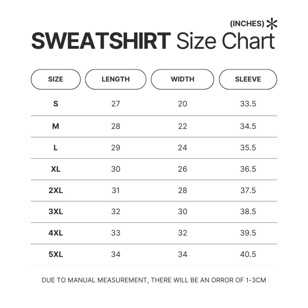 Sweatshirt Size Chart - Darling In The FranXX Shop